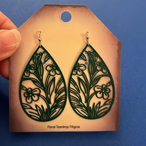 Green Floral Teardrop Earrings